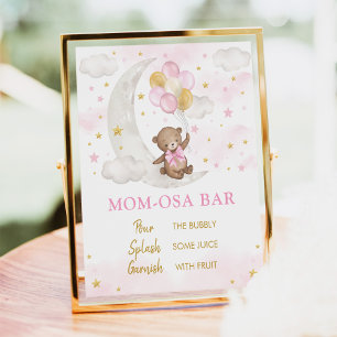 Momosa Bar Teken Maan Teddy Bear Roze Gouden Ballo Poster