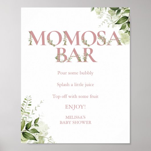 Momosa Groene Bar Dusty Rose Roze Baby Shower Poster (Voorkant)