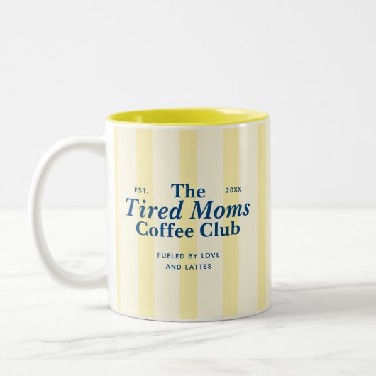 Moms Club Typography Yellow Stripes Tweekleurige Koffiemok (Links)