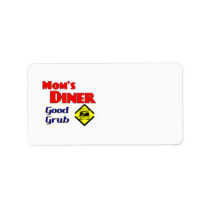 Mom's Diner Good Grub Funny Retro Gezegde Etiket