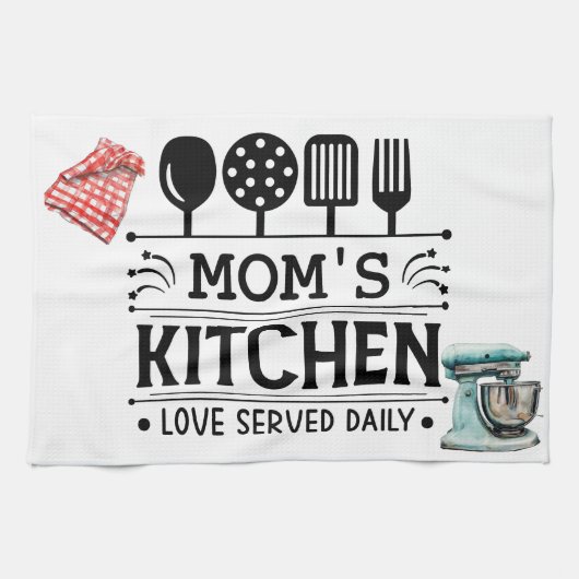 Mom's Kitchen Love Served Daily Kitchen Handdoek (Horizontaal)