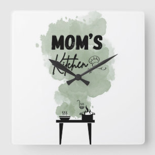 Mom's Kitchen salie groen en zwart kleuren Vierkante Klok