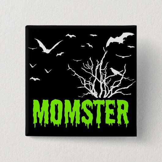 Momster Green Driving Font Flying Bats Button (Voorkant)