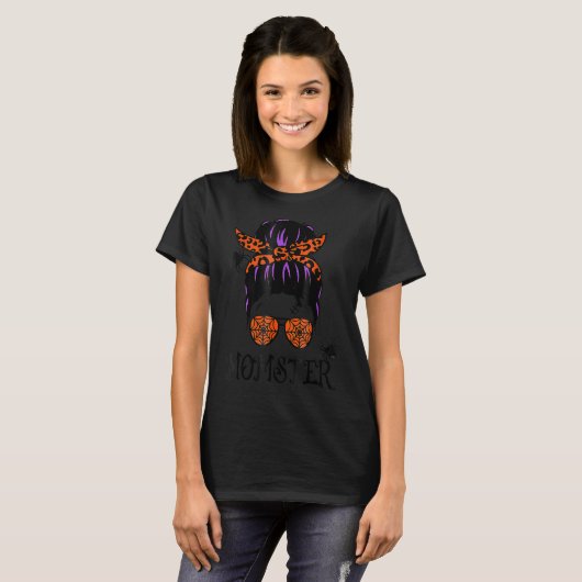 Momster Shirt Womens Halloween Messy Bun Mam Ster (Voorkant volledig)