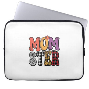 Momster Vintage Moeder Luipaard Geruite Typografie Laptop Sleeve