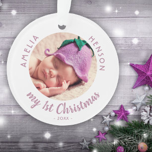 Mon 1er bébé de Noël`s premier ornement photo rose