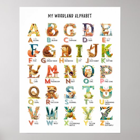 Mon alphabet animal boisé Poster éducatif (Devant)