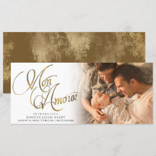 Mon Amour   Gold Grunge Folie New Baby Birth Photo Aankondiging
