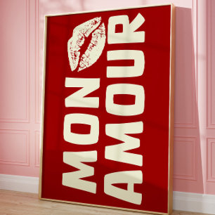 Mon Amour Retro Typografie Print Franse Liefde