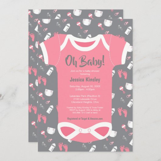 Mon bébé ! Boîtier bébé fille invitation douche (Devant / Derrière)