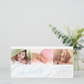 Mon bébé | Faire-part de naissance de script bleu (Debout devant)