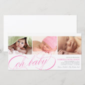 Mon bébé | Faire-part de naissance de script rose (Devant / Derrière)