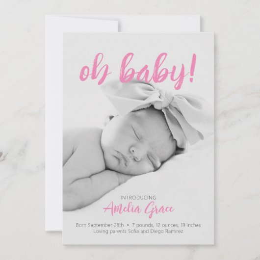 Mon bébé ! Faire-part de naissance en rose (Devant)