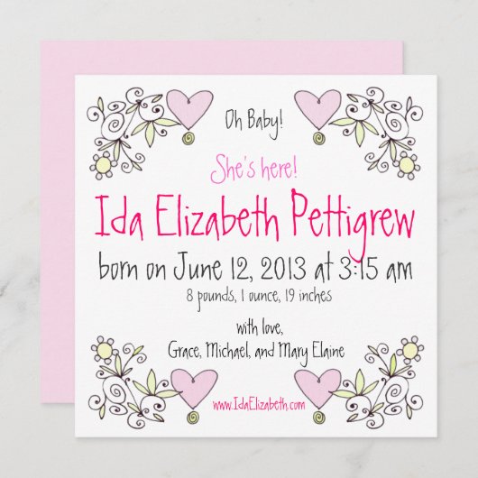 Mon bébé ! Faire-part de naissance Whimsical Sprin (Devant / Derrière)