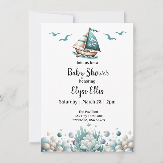 Mon bébé ! Invitation Baby shower bleu rustique (Devant)