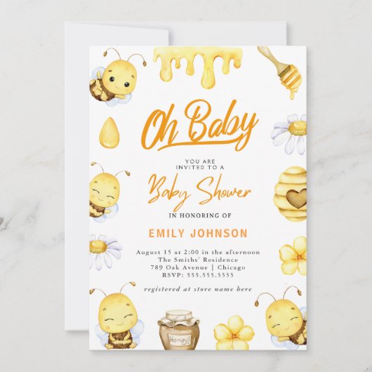 Mon bébé ! Invitation Baby shower d'abeilles (Devant)