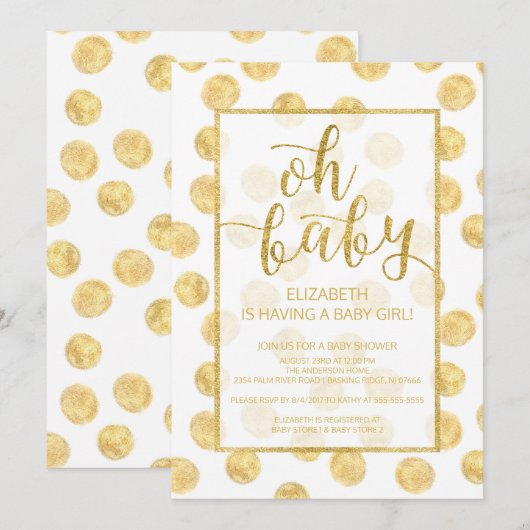 Mon bébé ! Invitation Baby shower Pois d'or (Devant / Derrière)