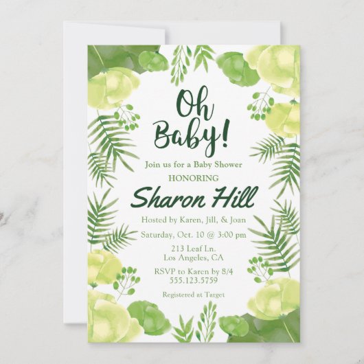 Mon bébé ! Invitation de Baby shower vert floral t (Devant)