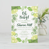 Mon bébé ! Invitation de Baby shower vert floral t (Debout devant)