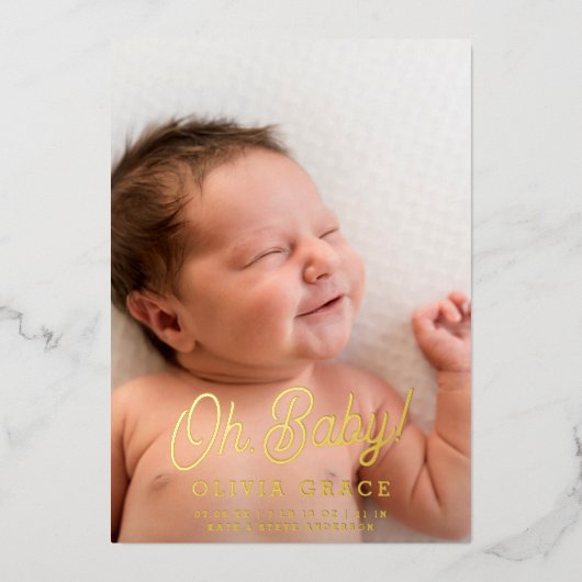 Mon bébé ! Script Gold Foil Faire-part de naissanc (Recto)