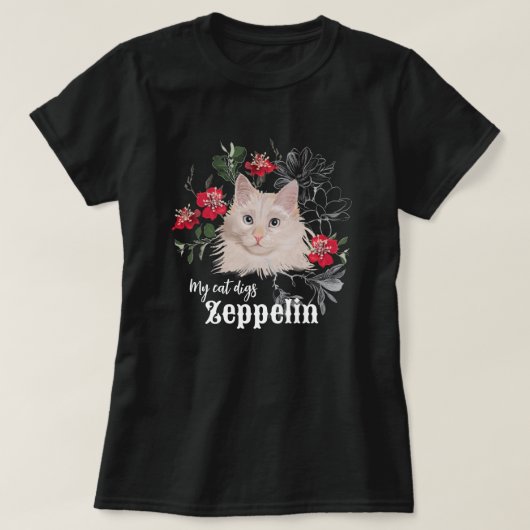 Mon chat creuse le t-shirt Zeppelin noir blanc (Design devant)