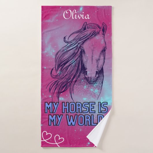 Mon cheval est mon monde Magenta   (Serviette de bain)