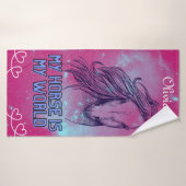Mon cheval est mon monde Magenta   (Serviette de bain)