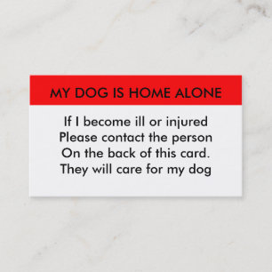 Mon chien est seul à la maison carte de contact