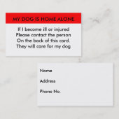 Mon chien est seul à la maison carte de contact (Devant / Derrière)