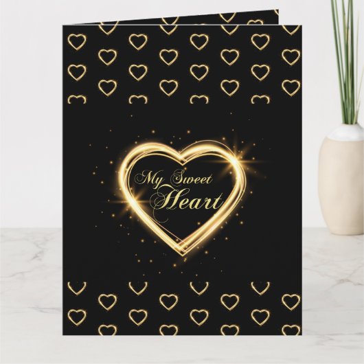 Mon coeur doux Noir Or Plié Carte de remerciements (Devant)