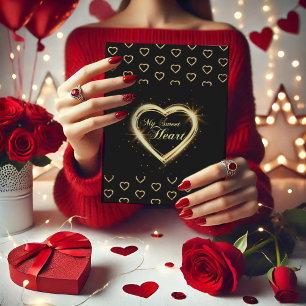 Mon coeur doux Noir Or Plié Carte de remerciements