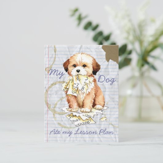 Mon Lhasa Apso a mangé ma carte postale de plan de (Debout devant)