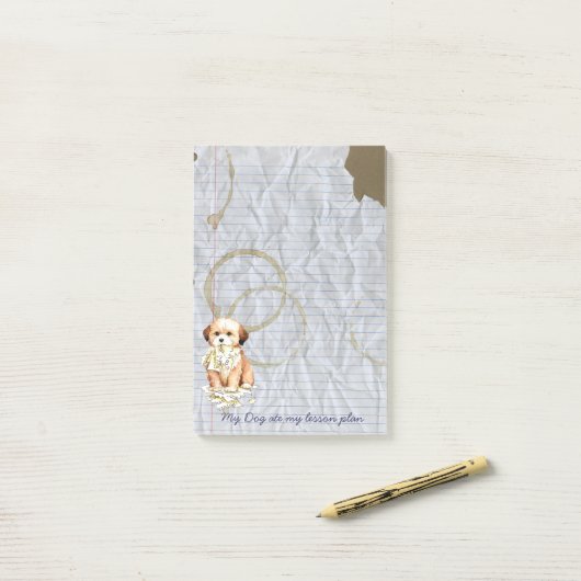 Mon Lhassa Apso Ate mon plan de leçon Post-it Note (Sur un bureau)