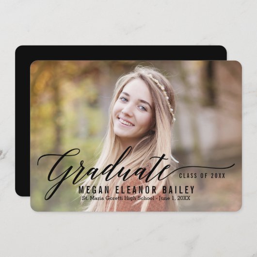 Mon moment Faire-part de diplôme Invitation Noir (Devant / Derrière)