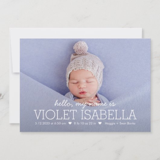 Mon nom Couleur modifiable Faire-part de naissance (Devant)