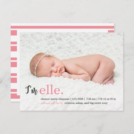 MON NOM Faire-part de naissance moderne (Devant / Derrière)