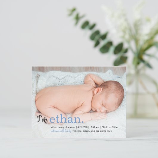 MON NOM Faire-part de naissance moderne (Debout devant)