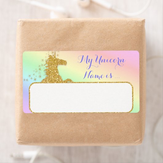 Mon Nom Unicorne Est Étiquette Rainbow & Gold (En situation)