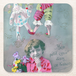 Mon petite coeur dans ce baiser vierkante kartonnen onderzetter