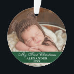 Mon premier Noël bébé photo verte<br><div class="desc">Mon premier ornement vert photo bébé de Noël avec des flocons de neige de retour.</div>
