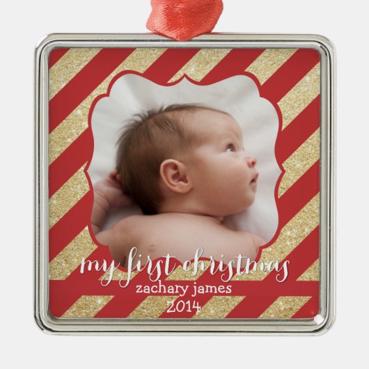 Mon premier ornement de rayure de rouge et d'or de (Devant)