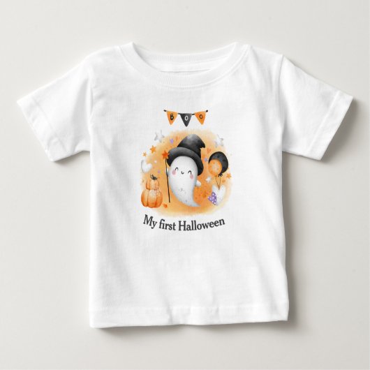 Mon premier T-shirt bébé Halloween Orange Boo Ghos (Devant)