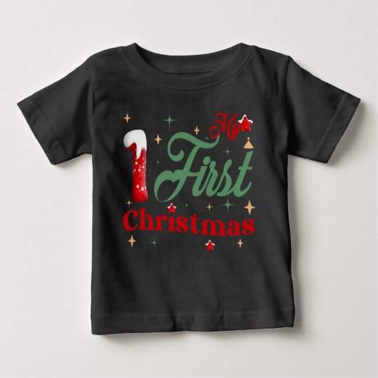 Mon premier T-shirt Black Baby Fine Jersey de Noël (Devant)