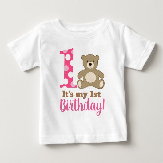Mon premier T-shirt d'ours en peluche rose pour fi (Devant)