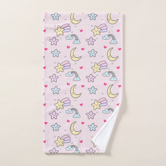 Mon, sterren en wolken Patroon op Pastel Roze Bad Handdoek (Handdoek)