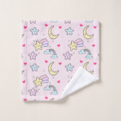 Mon, sterren en wolken Patroon op Pastel Roze Bad Handdoek (Wasdoekje)