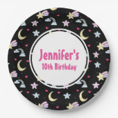 Mon, sterren en wolken Patroon op Zwarte Dag Papieren Bordje (Voorkant)