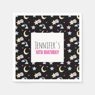 Mon, sterren en wolken Patroon op Zwarte Dag Servet