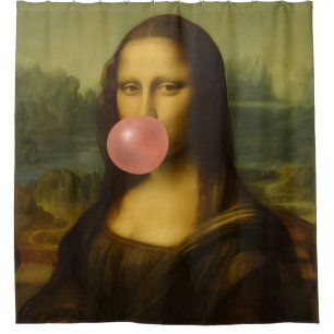 Mona Lisa blaast roze bubbelkauwgom Douchegordijn