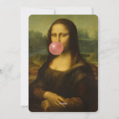 Mona Lisa blaast roze bubbelkauwgom Feestdagenkaart (Achterkant)